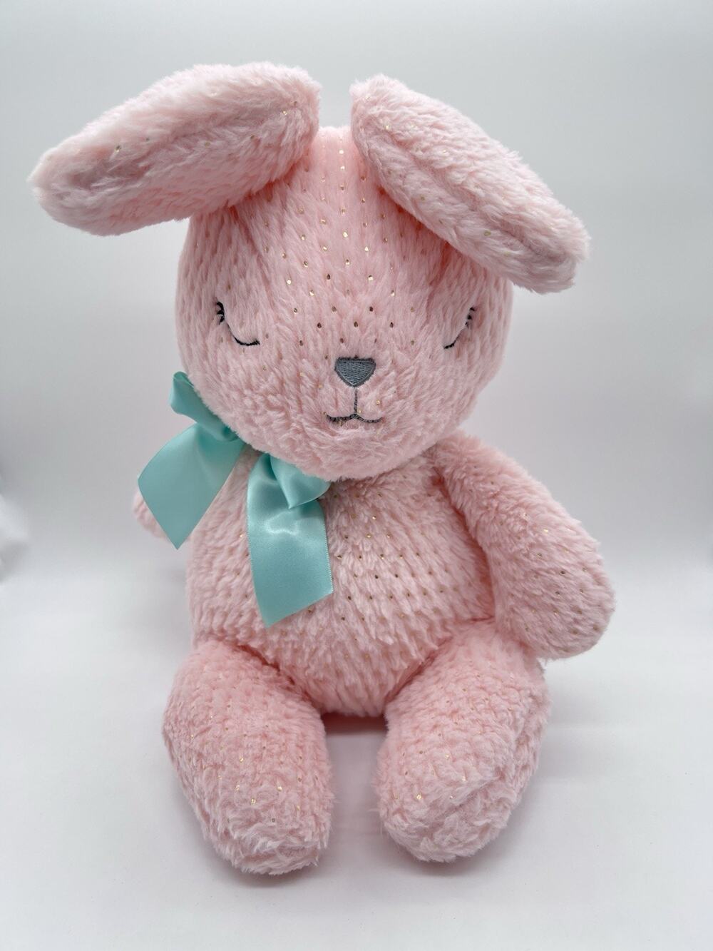 Animal Adventure Pink Sleeping Bunny Rabbit W/ Gold Flecks & Bow Plush 12” 2020
